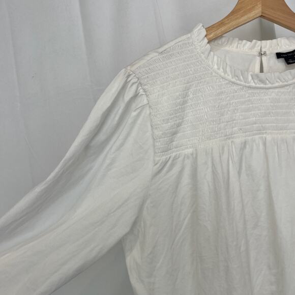 NWT ANN TAYLOR Smocked Knit Top Ruffle Neck 3/4 Sleeve Cotton Knit White Size XL - Picture 5 of 10